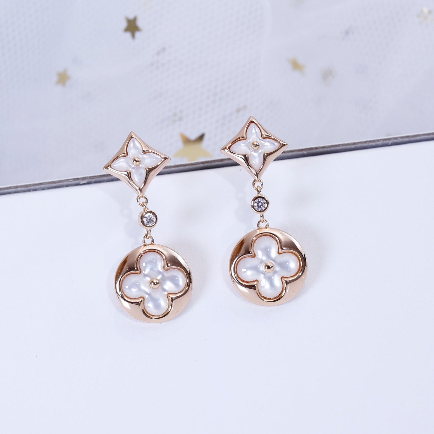 [Pearl Jewelrys]STAR AND SUN PINK GOLD MOP DROP EARRINGS