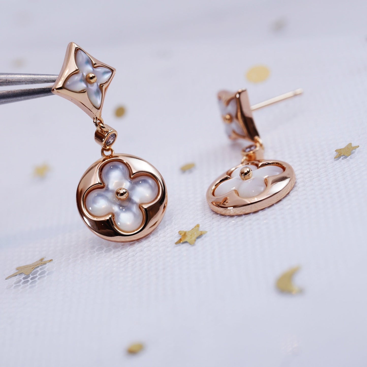 [Pearl Jewelrys]STAR AND SUN PINK GOLD MOP DROP EARRINGS