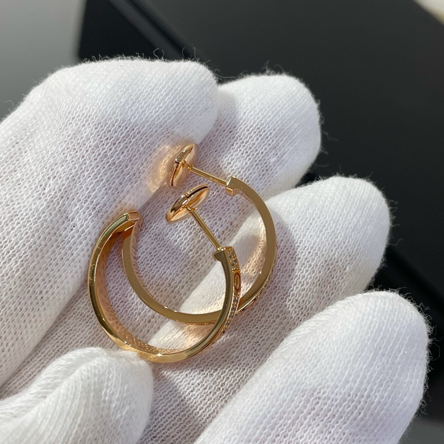 [Pearl Jewelrys]LOVE DIAMOND PINK GOLD HOOP EARRINGS