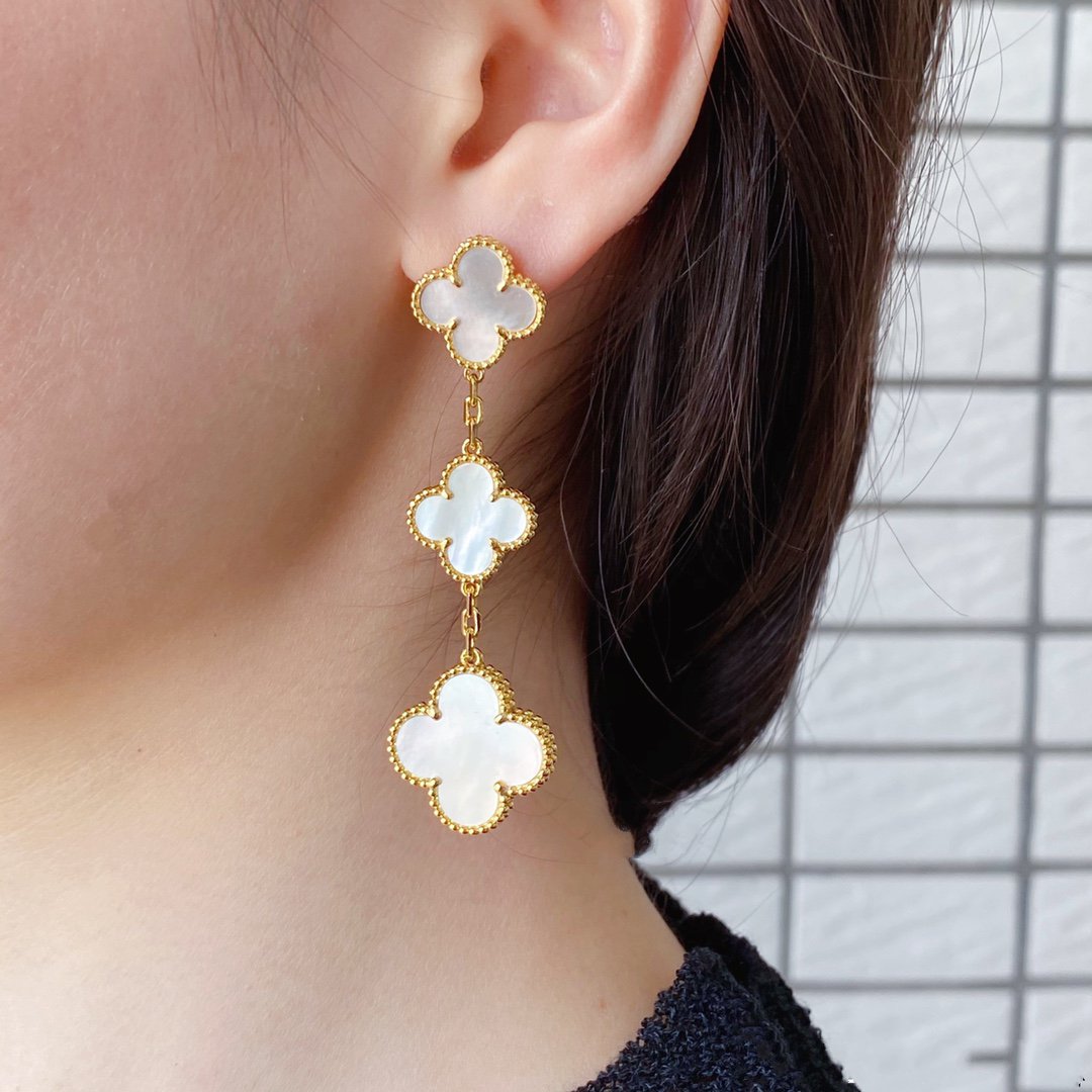 [Pearl Jewelrys]CLOVER MOP 3 MOTIFS GOLD EARRINGS