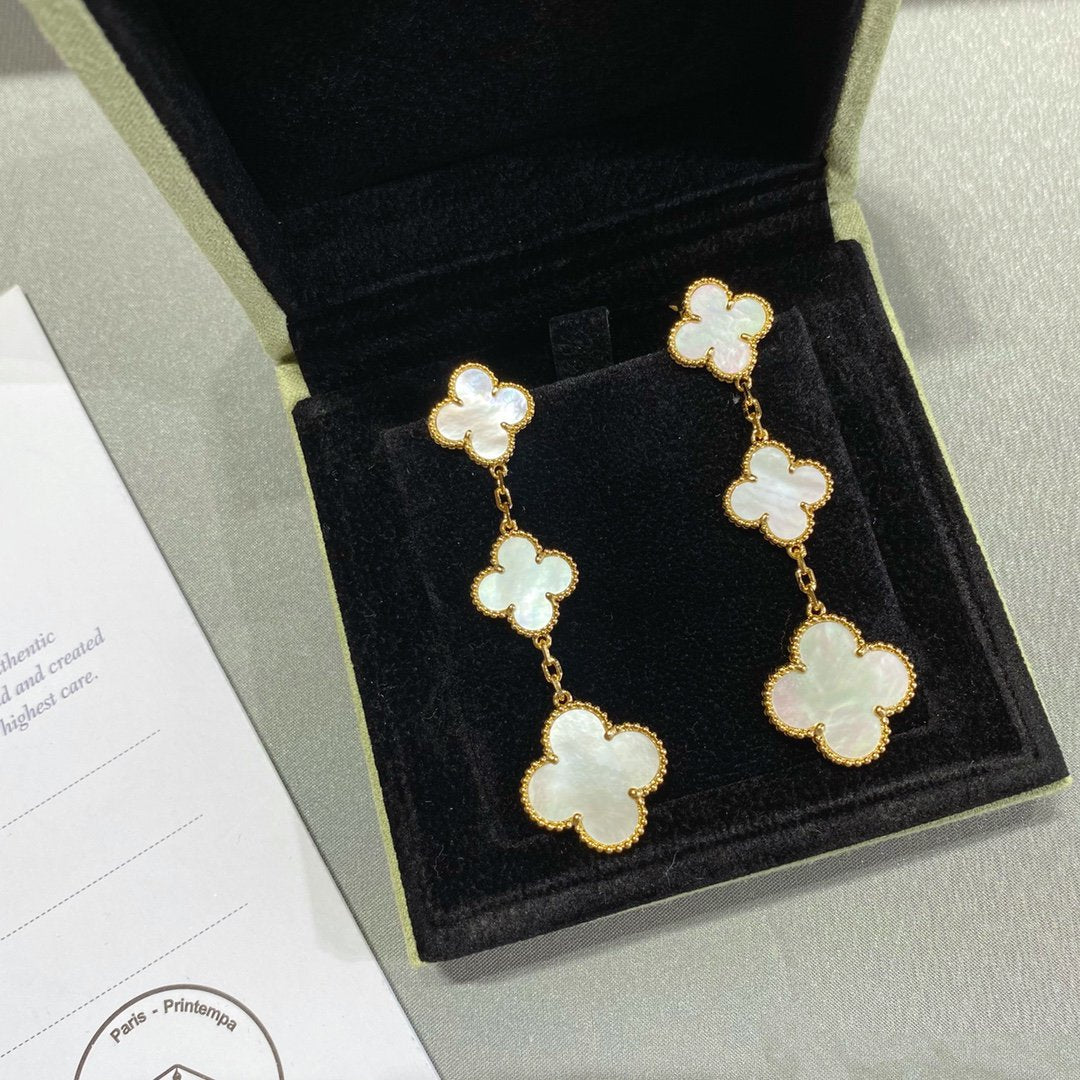 [Pearl Jewelrys]CLOVER MOP 3 MOTIFS GOLD EARRINGS