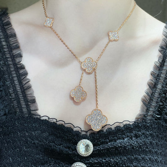 [Pearl Jewelrys]CLOVER 6 MOTIF DIAMOND PAVED NECKLACE