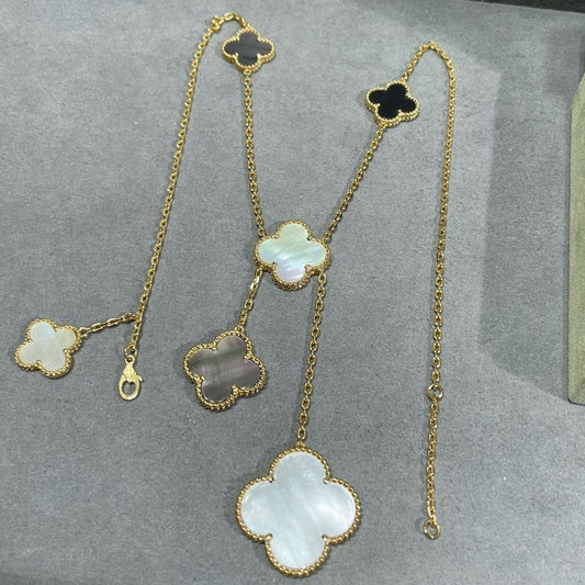 [Pearl Jewelrys]CLOVER 6 MOTIF MOP ONYX GOLD NECKLACE