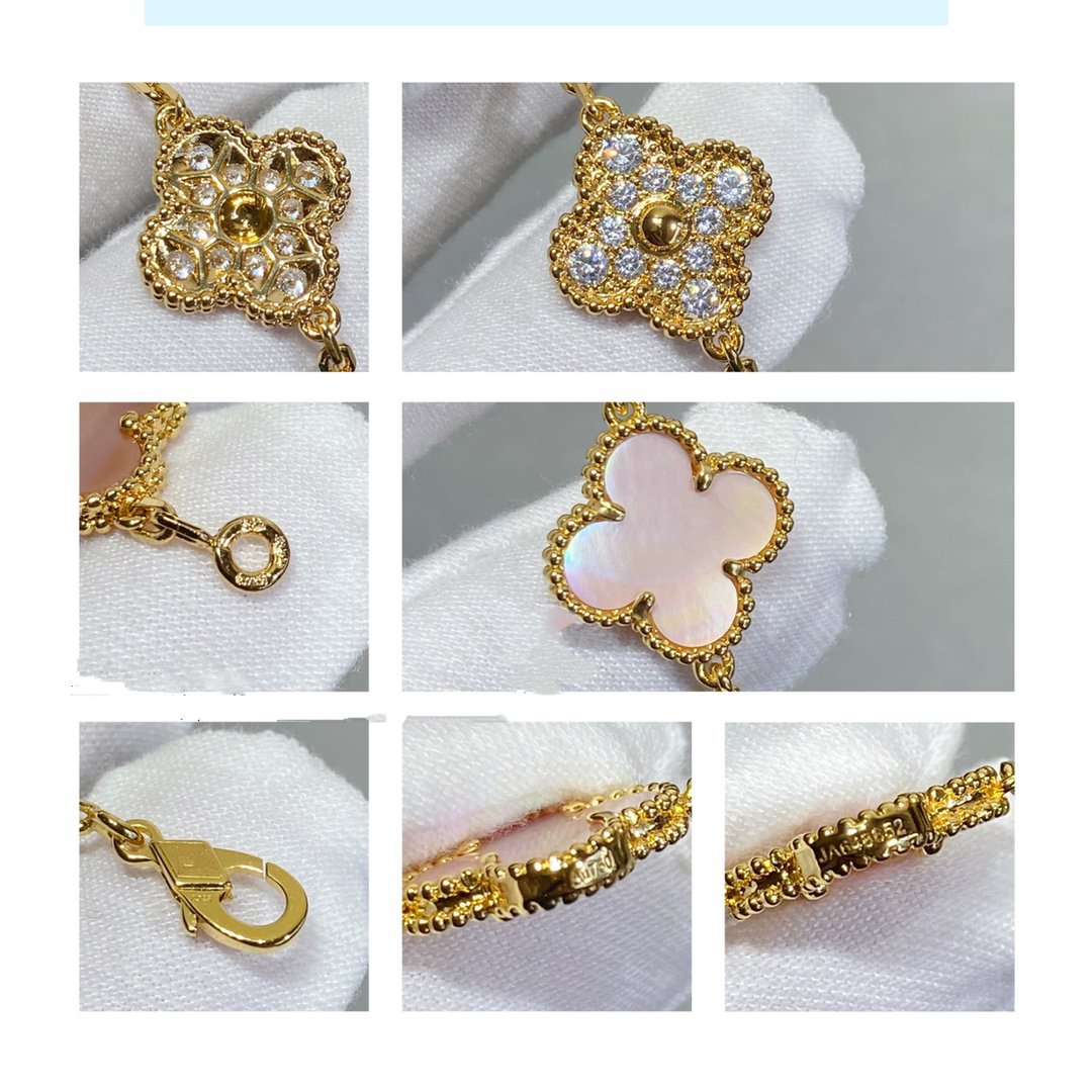 [Pearl Jewelrys]CLOVER 5 MOTIF DIAMOND PINK MOP PINK GOLD BRACELET
