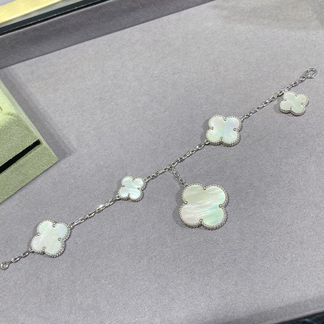 [Pearl Jewelrys]CLOVER 5 MOTIF WHITE MOP SILVER BRACELET