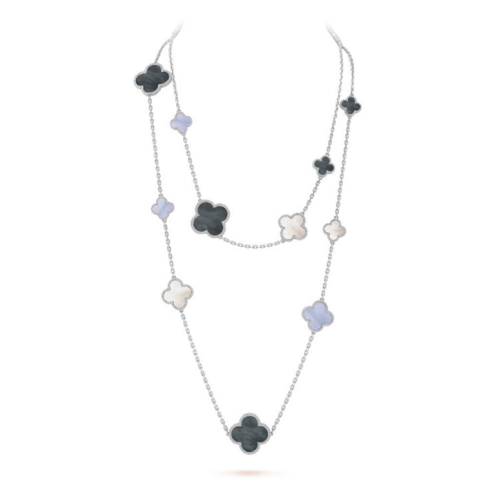 [Pearl Jewelrys]CLOVER 16 MOTIF CHALCEDONY MOP SILVER NECKLACE