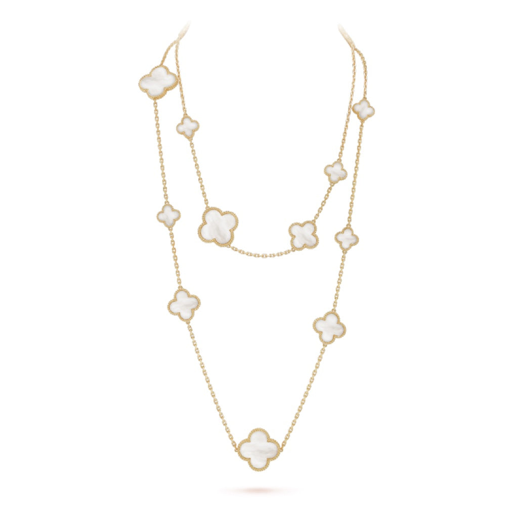 [Pearl Jewelrys]CLOVER 16 MOTIF WHITE MOP GOLD NECKLACE