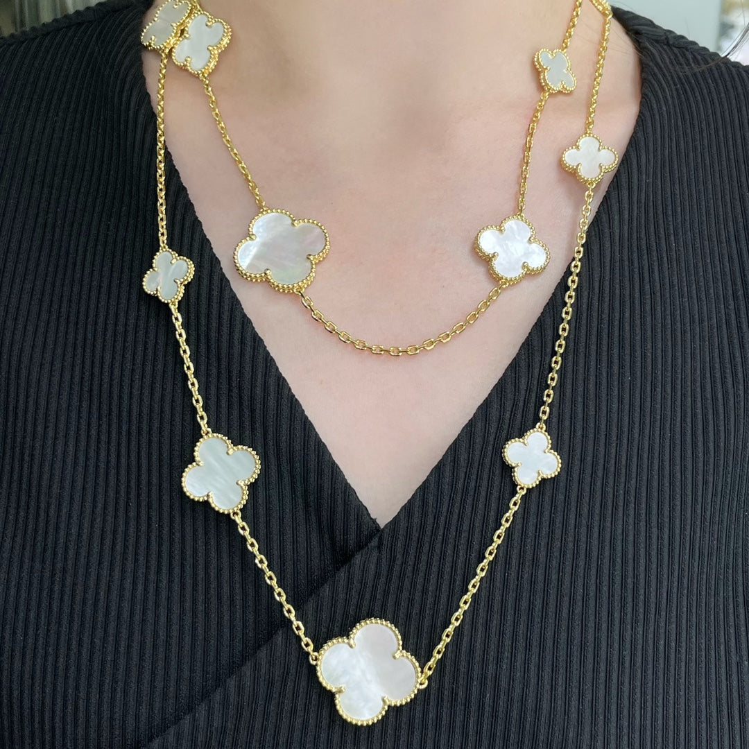 [Pearl Jewelrys]CLOVER 16 MOTIF WHITE MOP GOLD NECKLACE