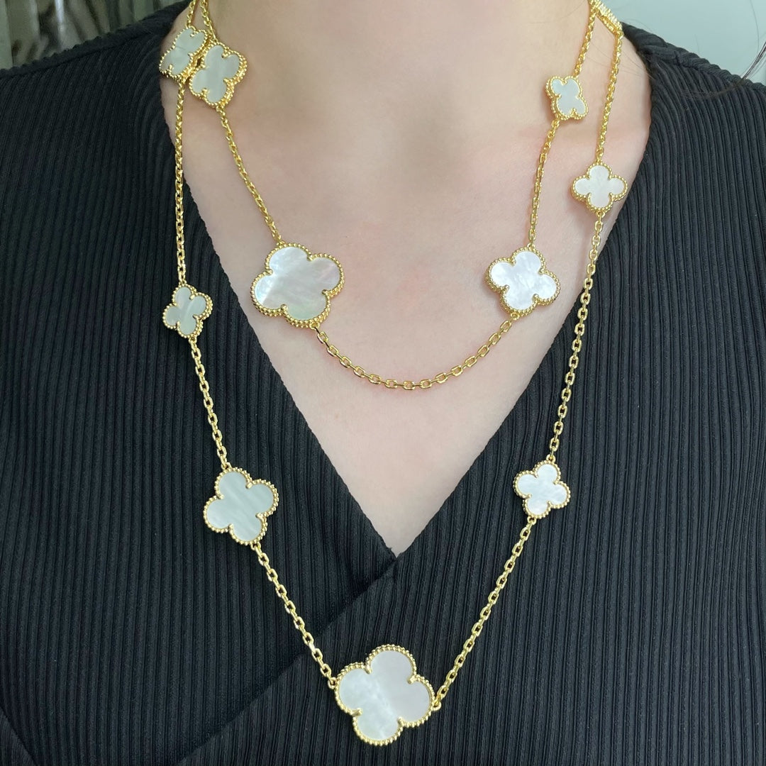 [Pearl Jewelrys]CLOVER 16 MOTIF WHITE MOP GOLD NECKLACE