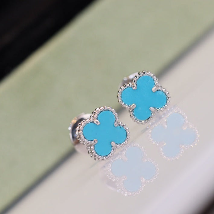 [Pearl Jewelrys]CLOVER MINI TURQUOISE SILVER STUD EARRINGS