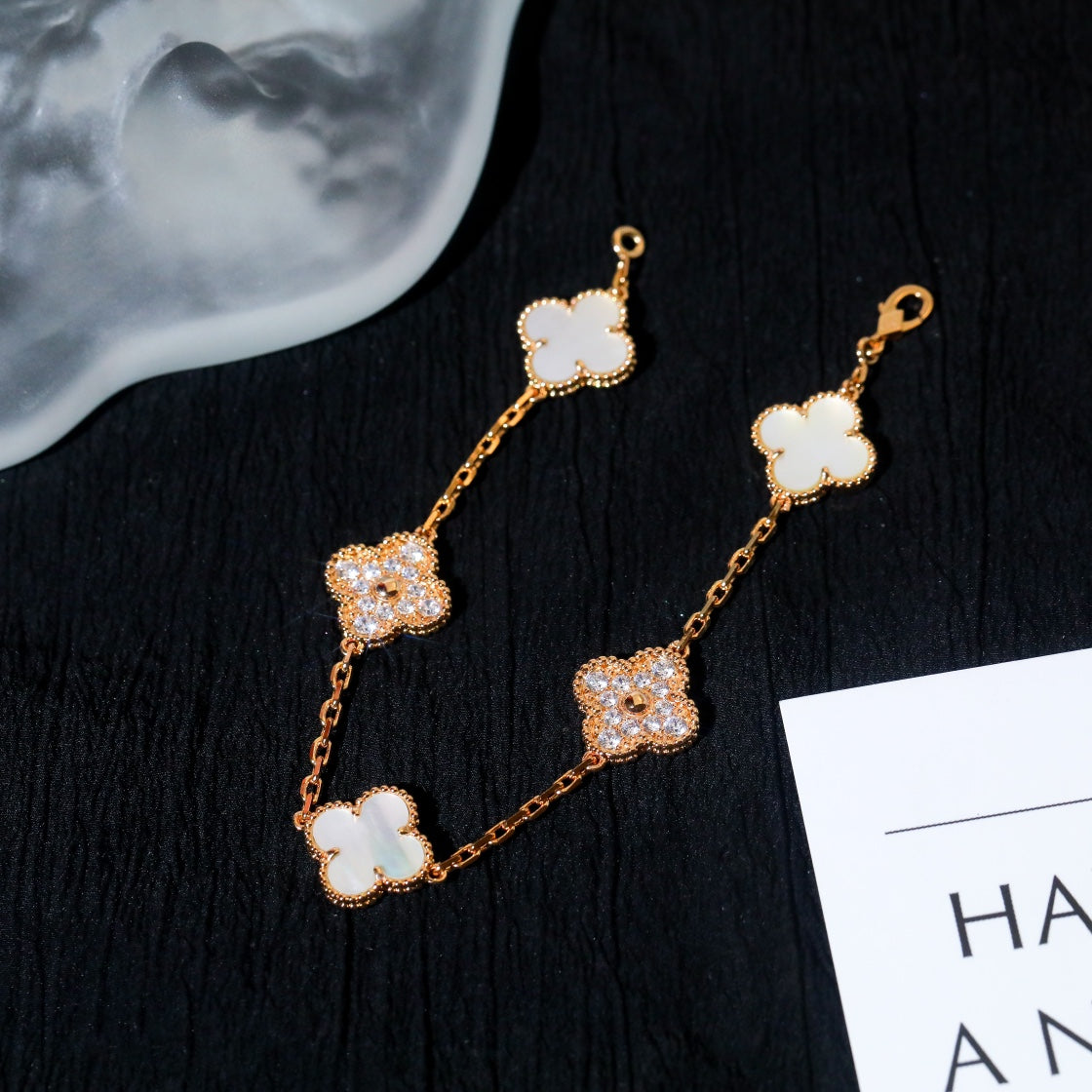 [Pearl Jewelrys]CLOVER BRACELET 5 MOTIF WHITE MOP DIAMOND