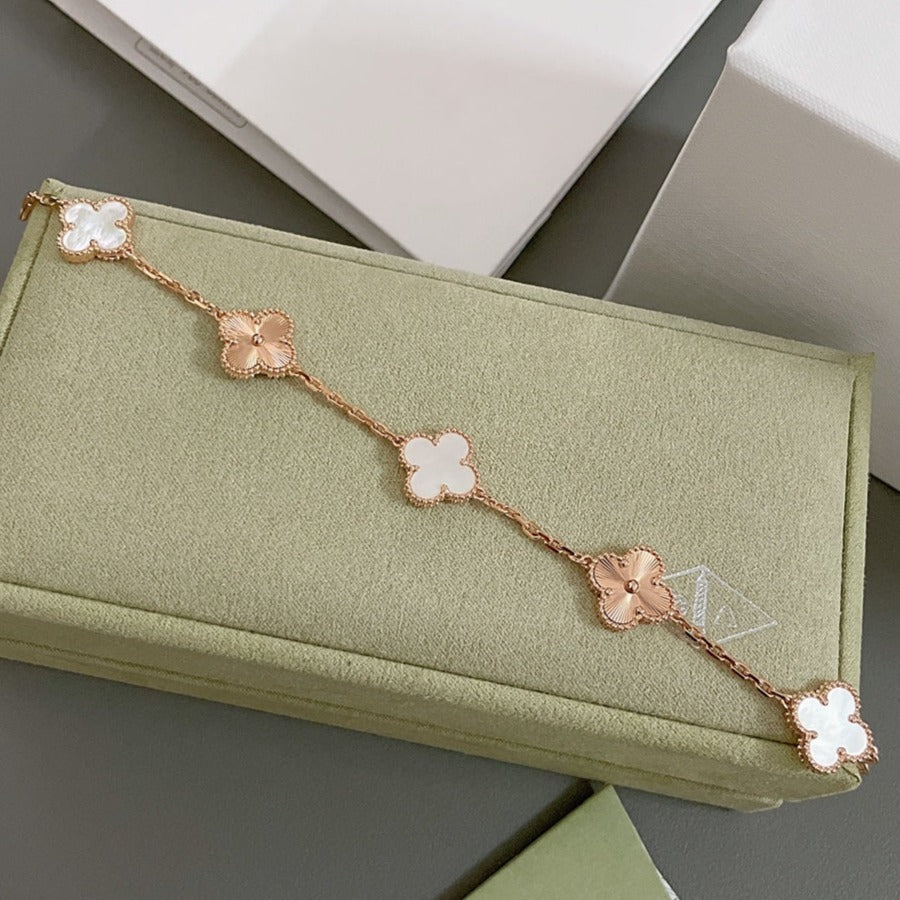 [Pearl Jewelrys]CLOVER BRACELET 5 MOTIF WHITE MOP PINK GOLD