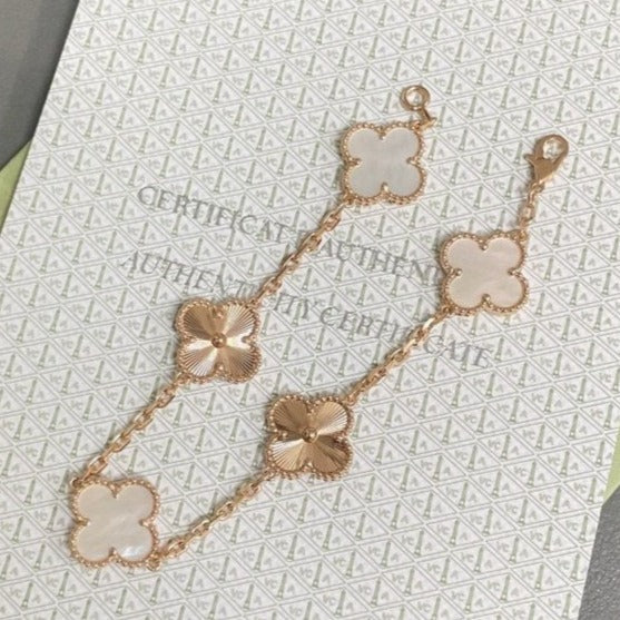 [Pearl Jewelrys]CLOVER BRACELET 5 MOTIF WHITE MOP PINK GOLD