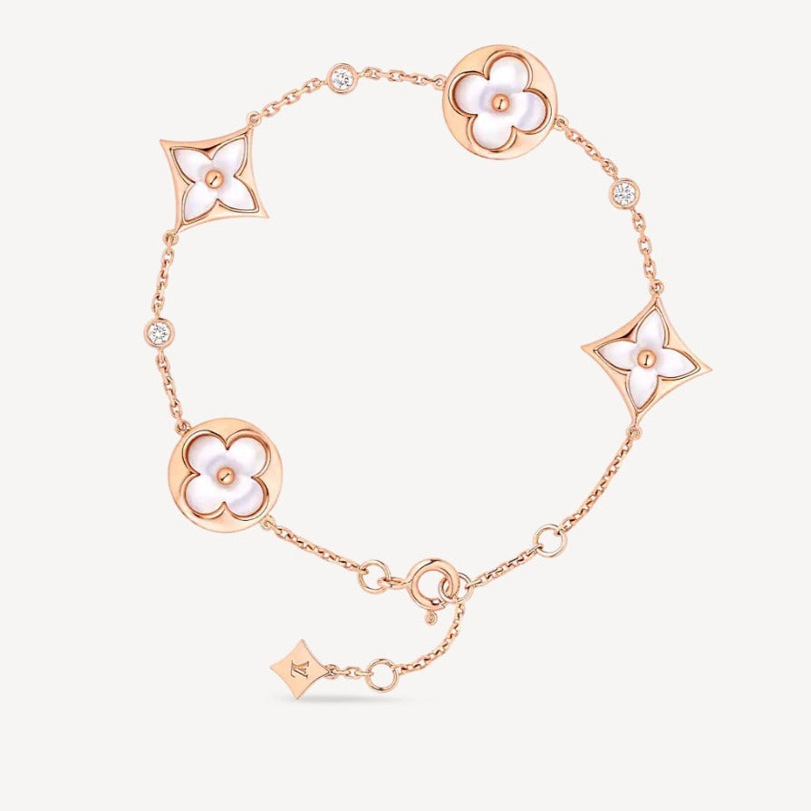 [Pearl Jewelrys]STAR AND SUN 4 MOTIF WHITE MOP PINK GOLD BRACELET