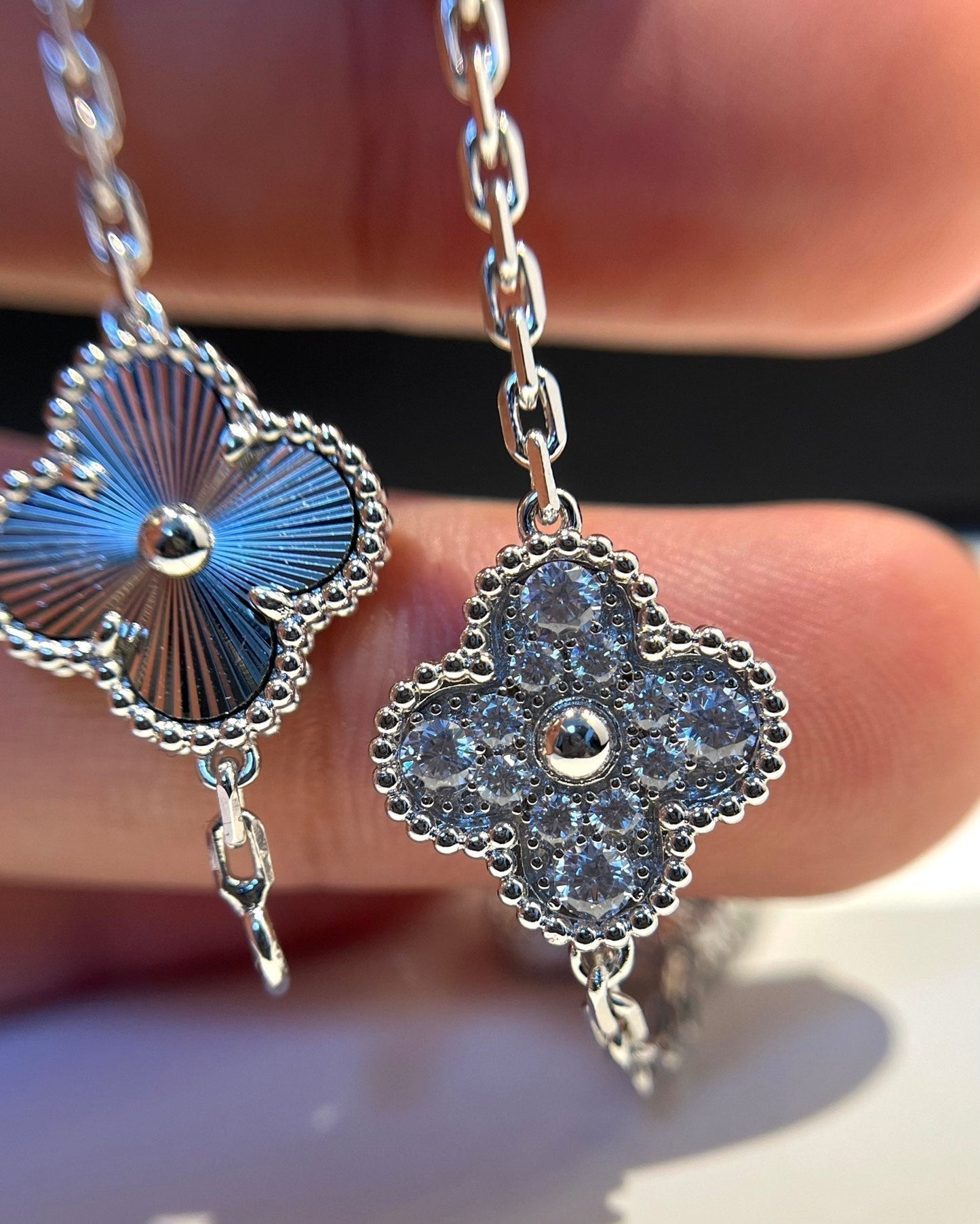 [Pearl Jewelrys]CLOVER 5 MOTIF SILVER DIAMOND BRACELET