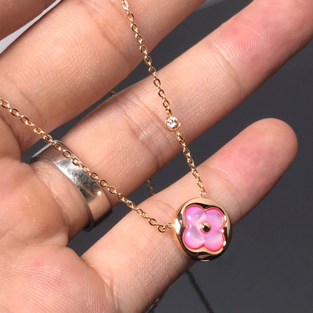 [Pearl Jewelrys]COLOR BLOSSOM PINK MOP SUN GOLD NECKLACE