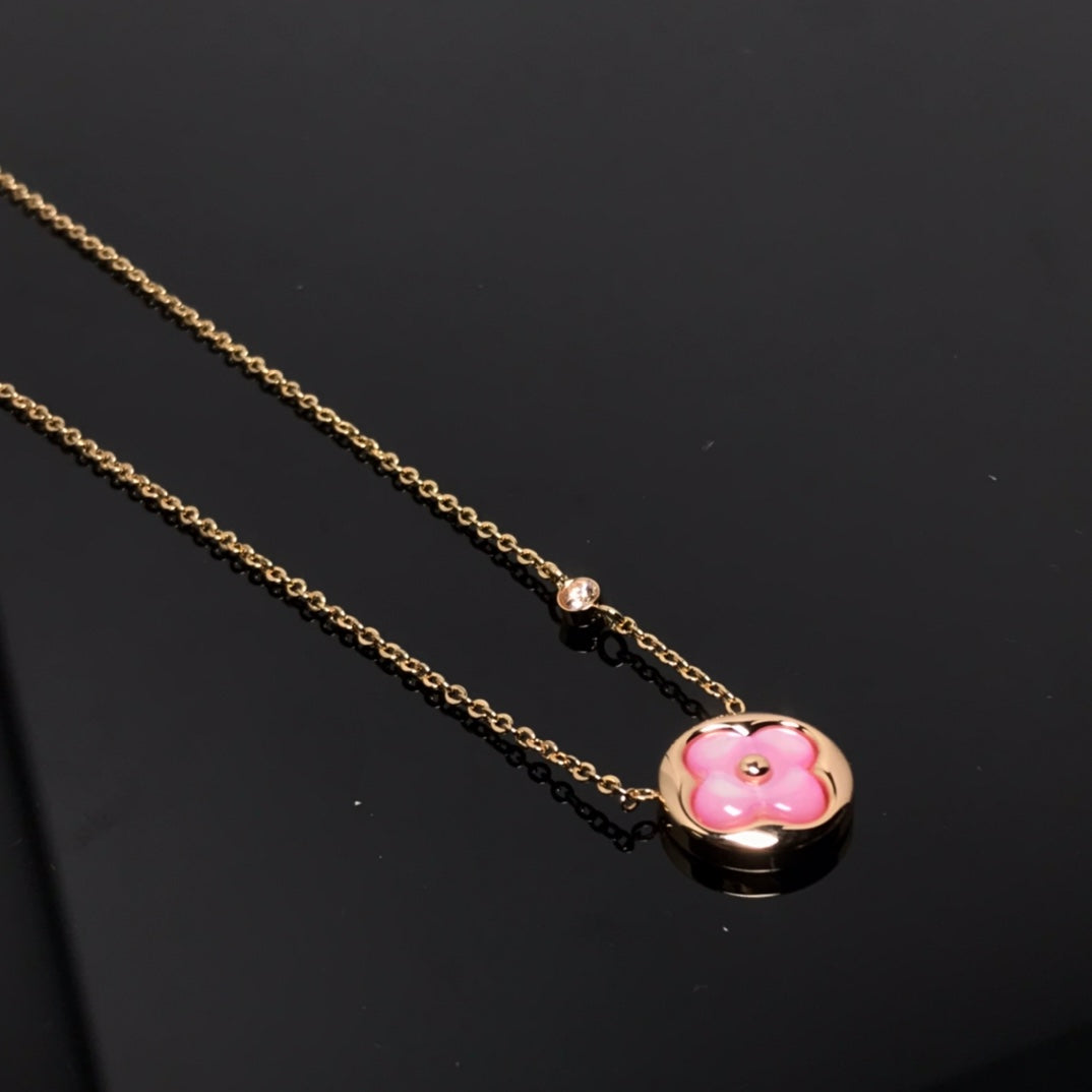 [Pearl Jewelrys]COLOR BLOSSOM PINK MOP SUN GOLD NECKLACE