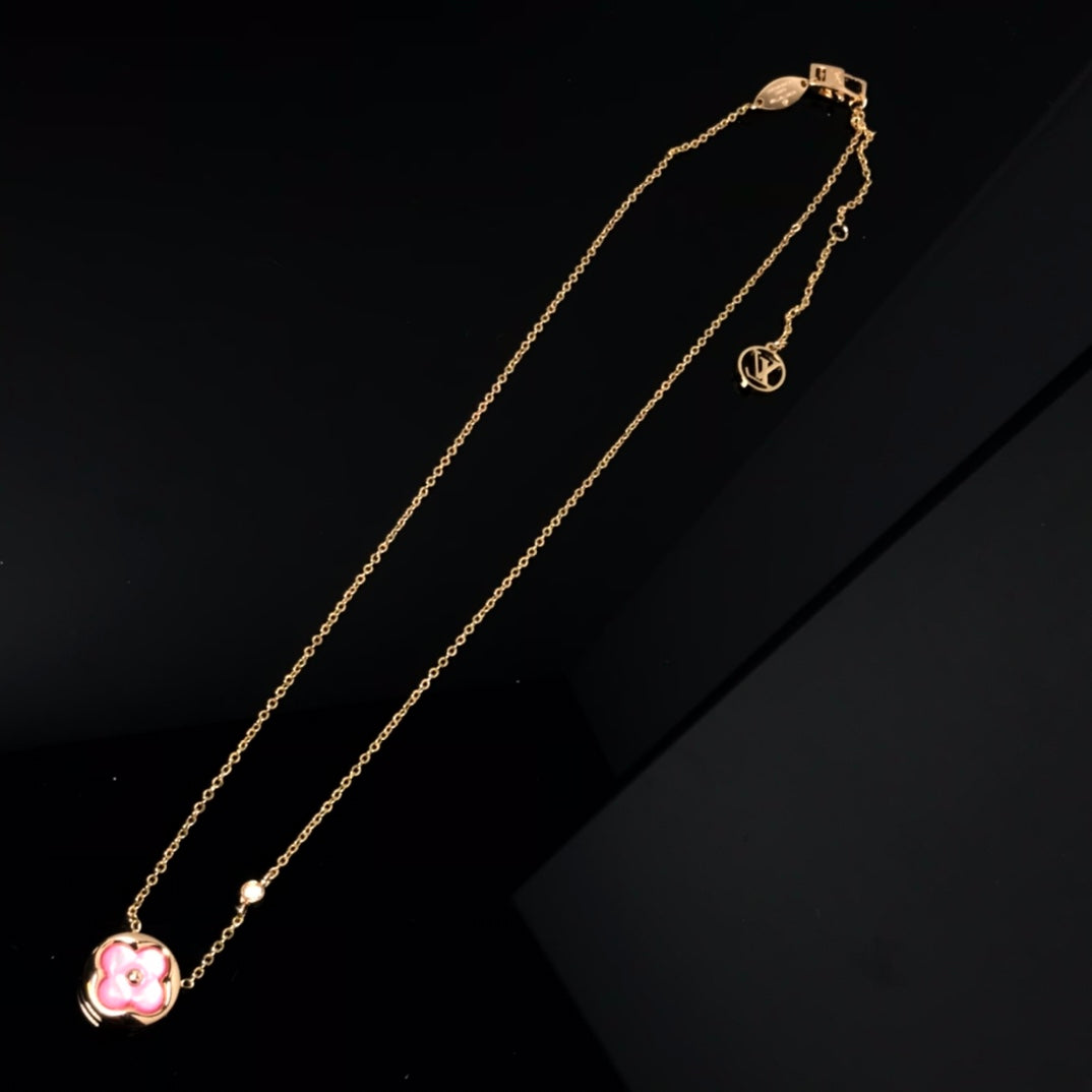 [Pearl Jewelrys]COLOR BLOSSOM PINK MOP SUN GOLD NECKLACE
