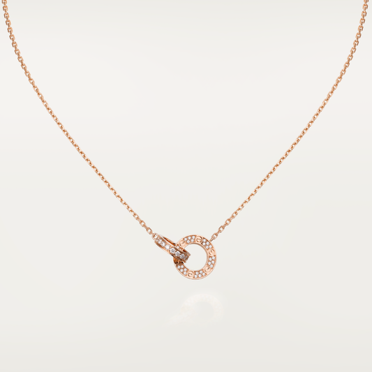 [Pearl Jewelrys]LOVE 7.6MM NECKLACE ROSE GOLD AND SILVER  FULL DIAMOND