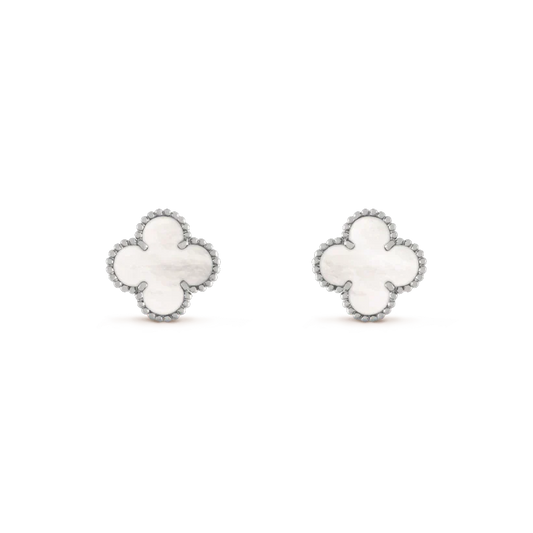 [Pearl Jewelrys]CLOVER MEDIUM 1 MOTIFS  WHITE MOP EARRINGS SILVER