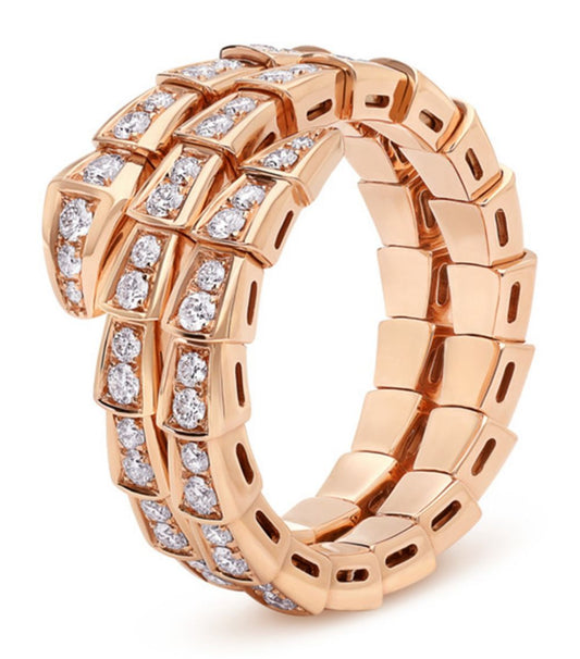 [Pearl Jewelrys]SERPENTI RING PINK GOLD DIAMOND DOUBLE ROW