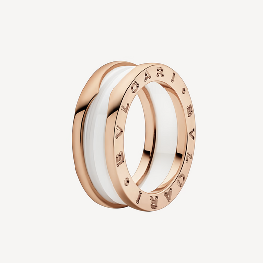 [Pearl Jewelrys]ZERO 1 TWO-BAND LOOPS AND WHITE CERAMIC SPIRAL PINK GOLD RING