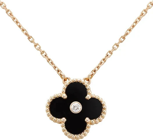 [Pearl Jewelrys]CLOVER 15MM DIAMOND ONYX NECKLACE