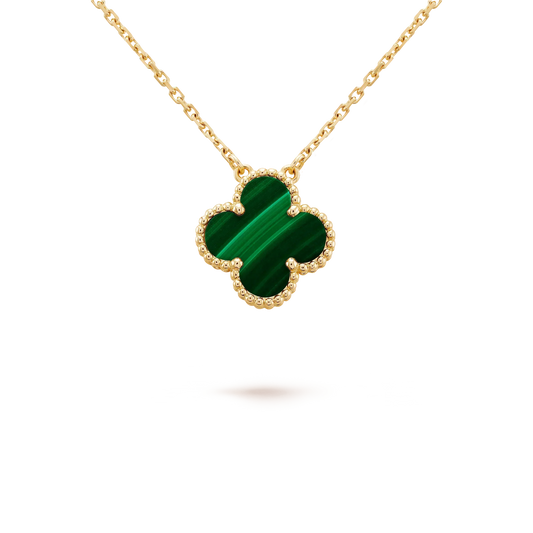 [Pearl Jewelrys]CLOVER 15MM MALACHITE SINGLE FLOWER  NECKLACE