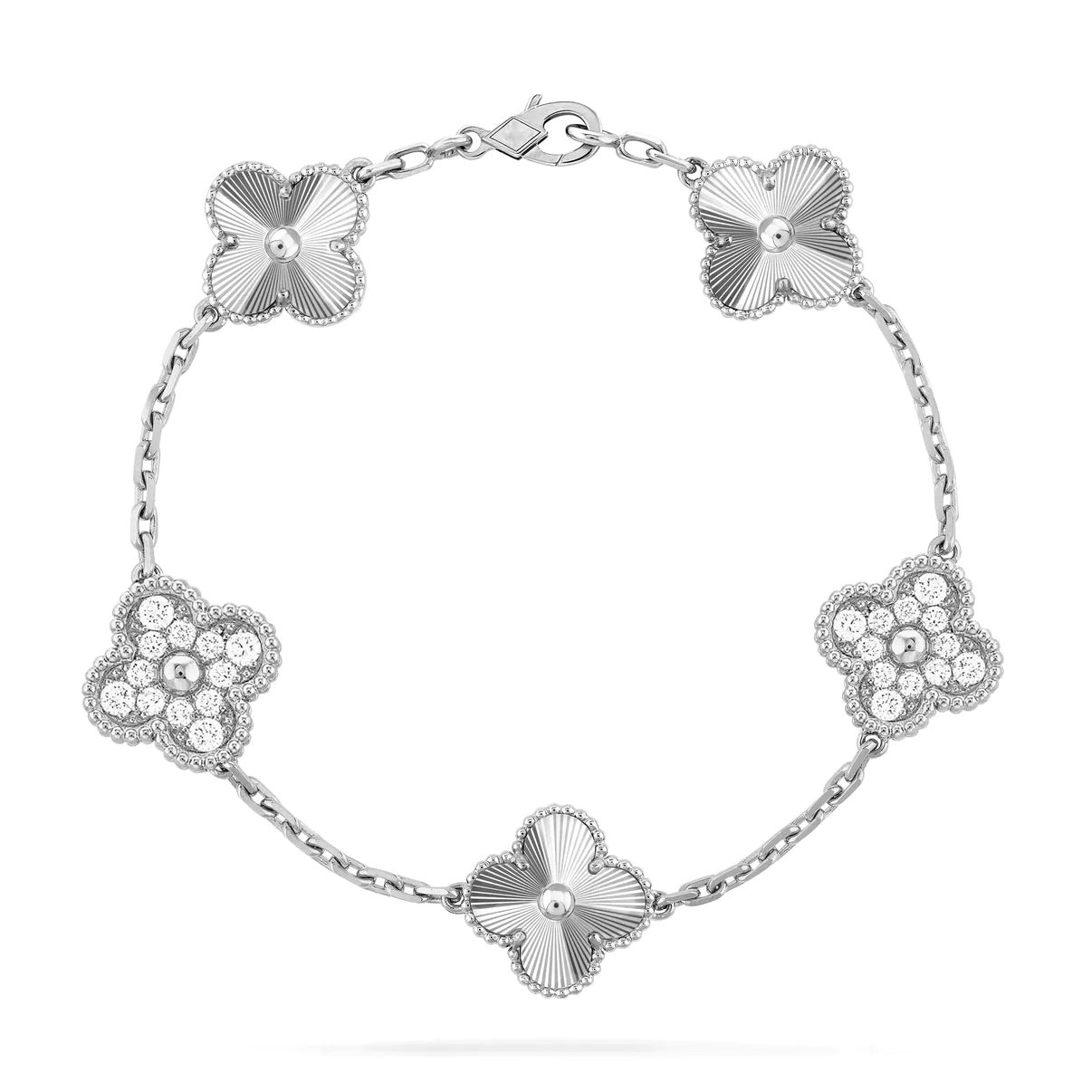 [Pearl Jewelrys]CLOVER 5 MOTIF SILVER DIAMOND BRACELET