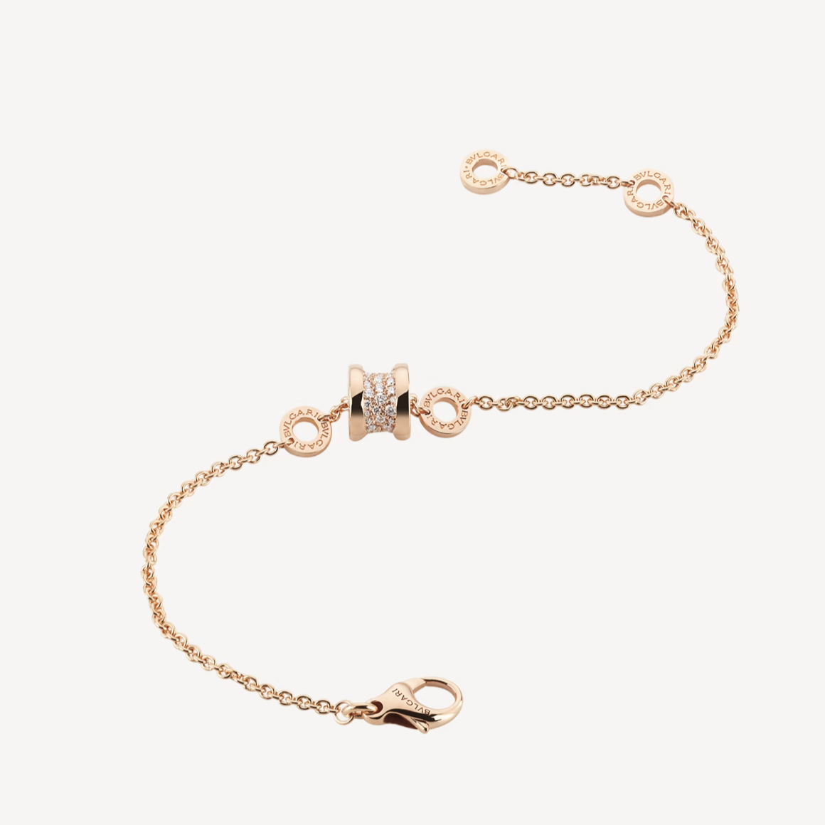 [Pearl Jewelrys]ZERO 1 SOFT PINK GOLD WITH PAVED DIAMONDS ON THE SPIRAL BRACELET