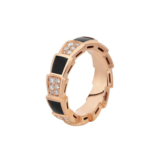 [Pearl Jewelrys]SERPENTI RING PINK GOLD BLACK MOP DIAMOND PAVED 4MM