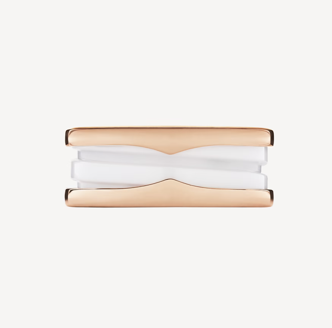 [Pearl Jewelrys]ZERO 1 TWO-BAND LOOPS AND WHITE CERAMIC SPIRAL PINK GOLD RING