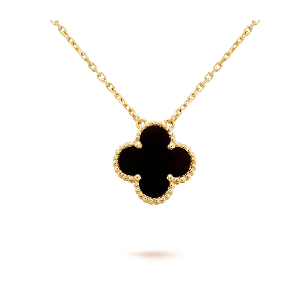[Pearl Jewelrys]CLOVER 15MM BLACK ONYX SINGLE FLOWER NECKLACE