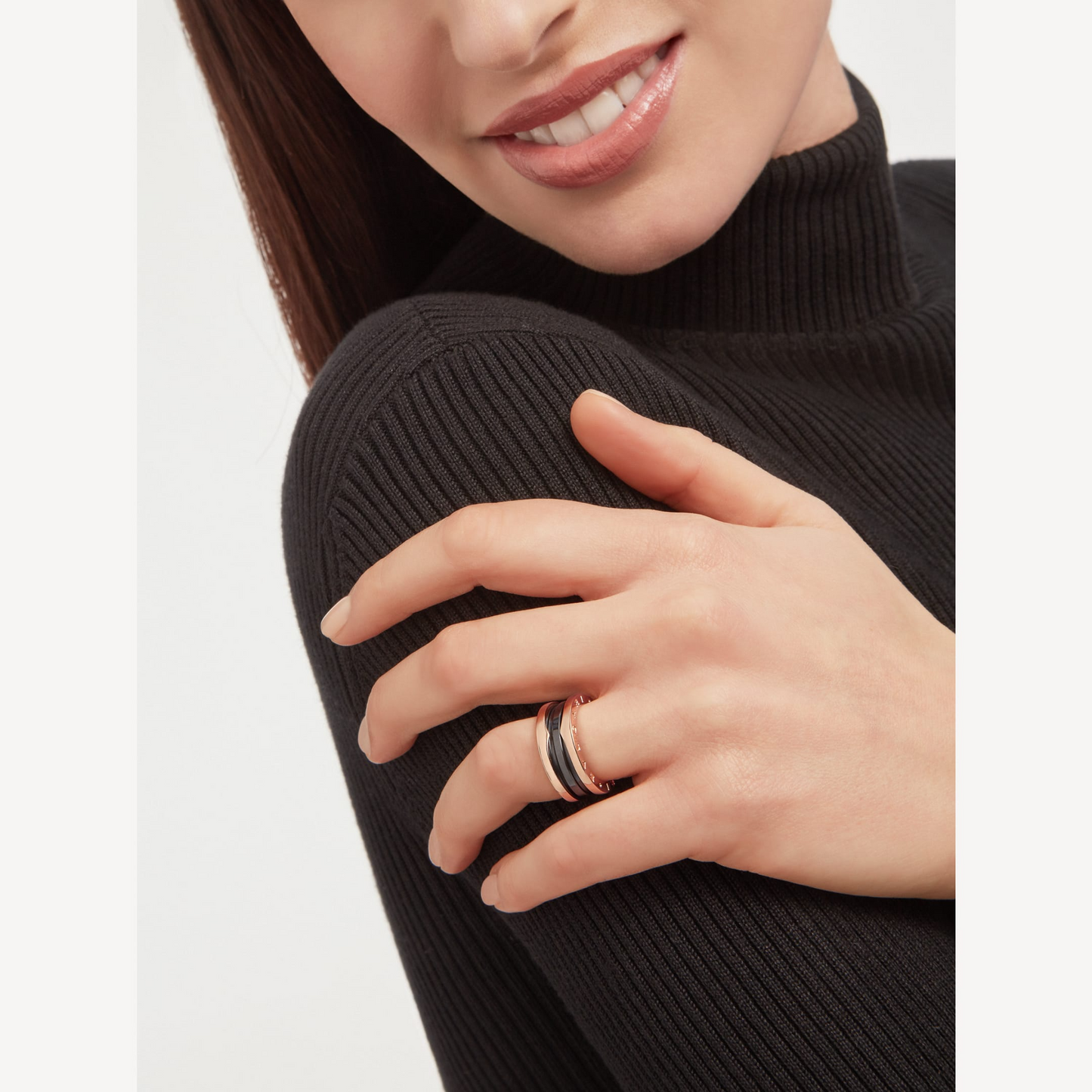 [Pearl Jewelrys]ZERO 1 TWO-BAND LOOPS AND BLACK CERAMIC PINK GOLD RING