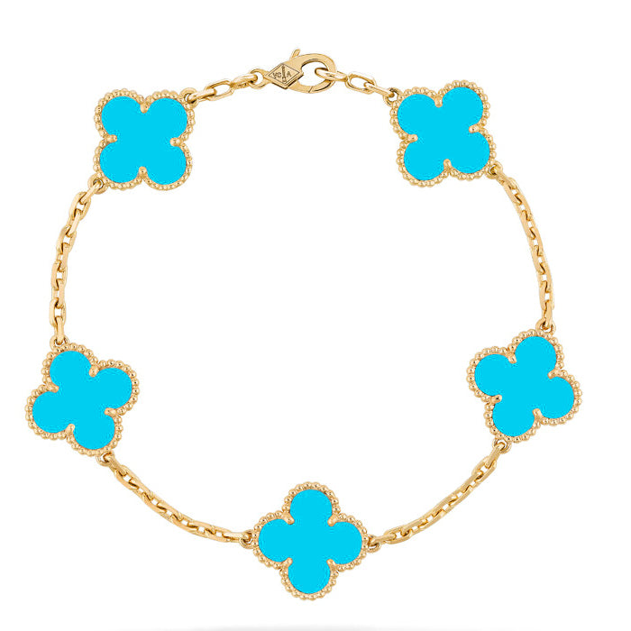 [Pearl Jewelrys]CLOVER 5 MOTIFS TURQUOISE BRACELET