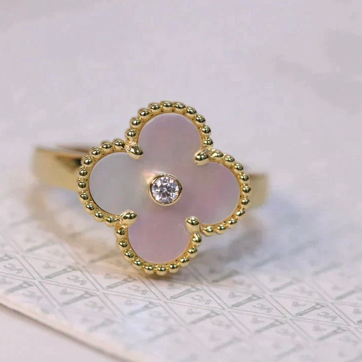 [Pearl Jewelrys]CLOVER PINK MOP RING GOLD DIAMOND