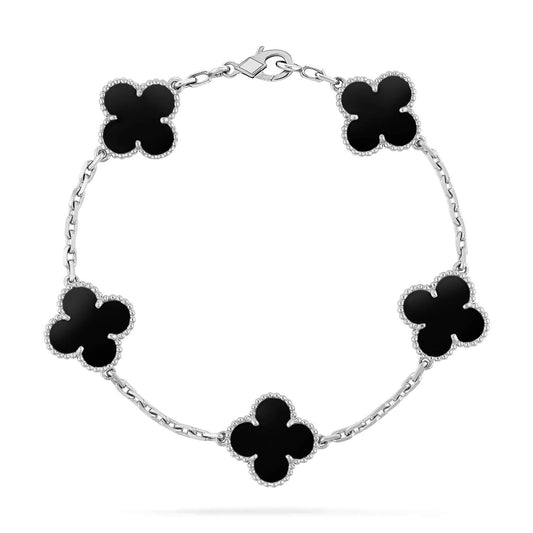 [Pearl Jewelrys]CLOVER 5 MOTIF ONYXS  BRACELET SILVER