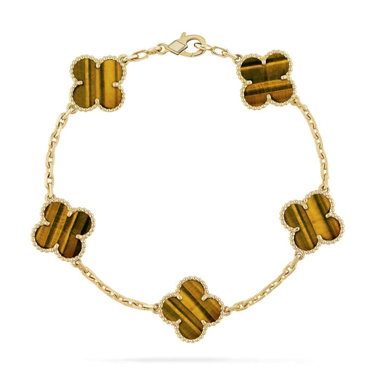 [Pearl Jewelrys]CLOVER  5 MOTIFS TIGER EYE BRACELET