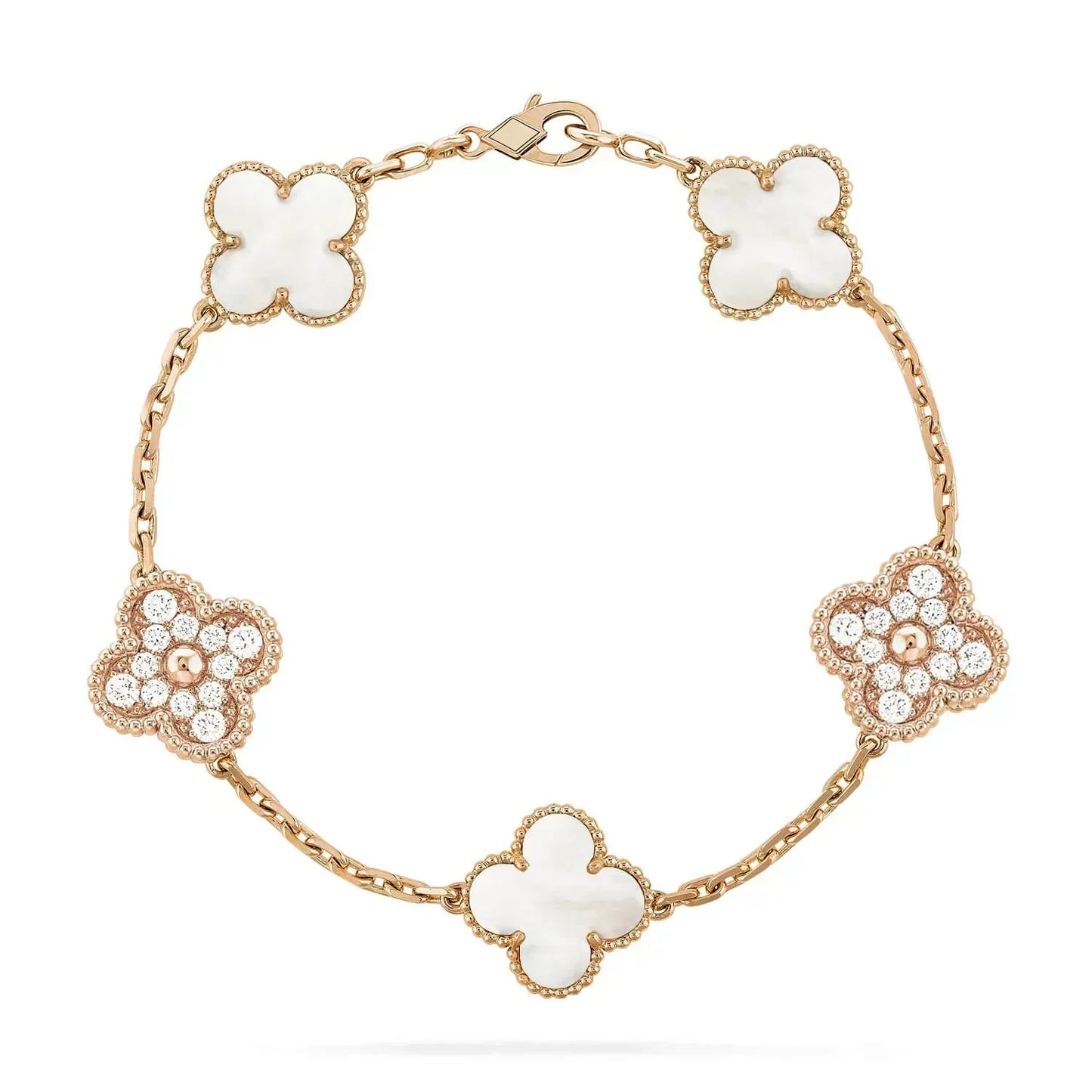 [Pearl Jewelrys]CLOVER BRACELET 5 MOTIF WHITE MOP DIAMOND