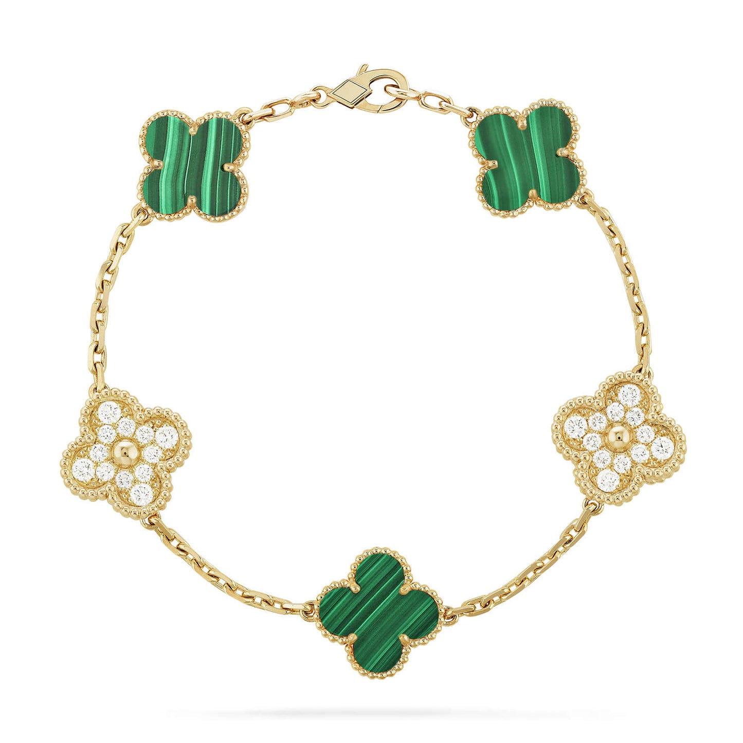 [Pearl Jewelrys]CLOVER  5 MOTIF MALACHITE DIAMOND BRACELET