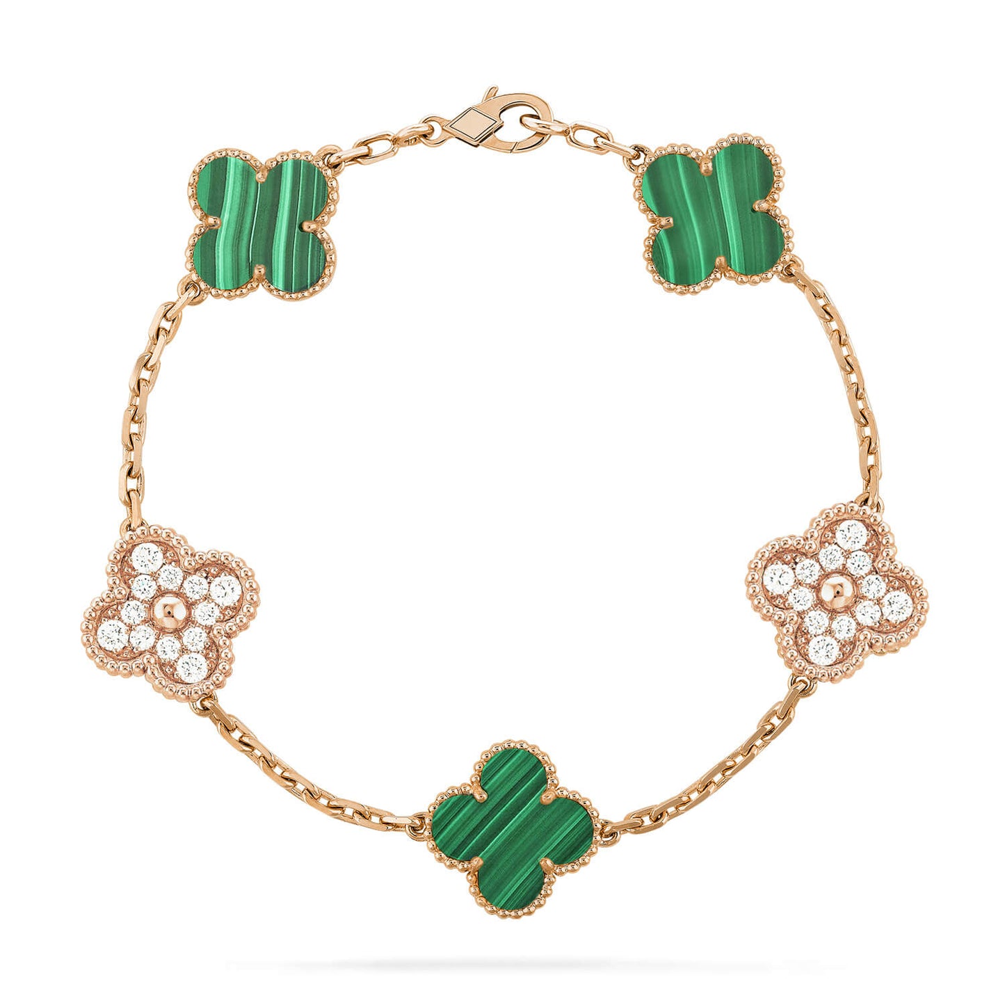 [Pearl Jewelrys]CLOVER  5 MOTIF MALACHITE DIAMOND BRACELET