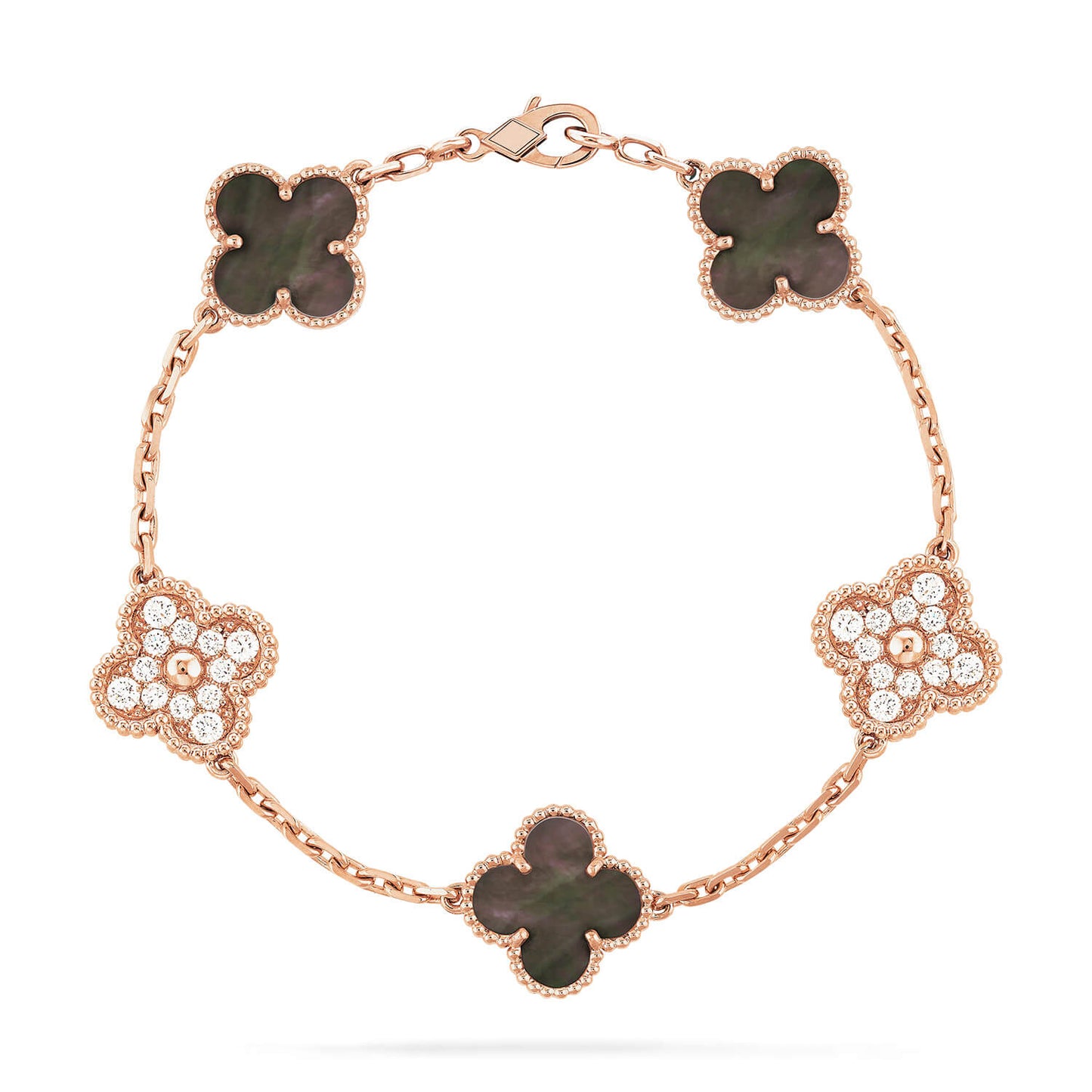 [Pearl Jewelrys]CLOVER 5 MOTIFS DARK MOP AND DIAMONDS PINK GOLD BRACELET