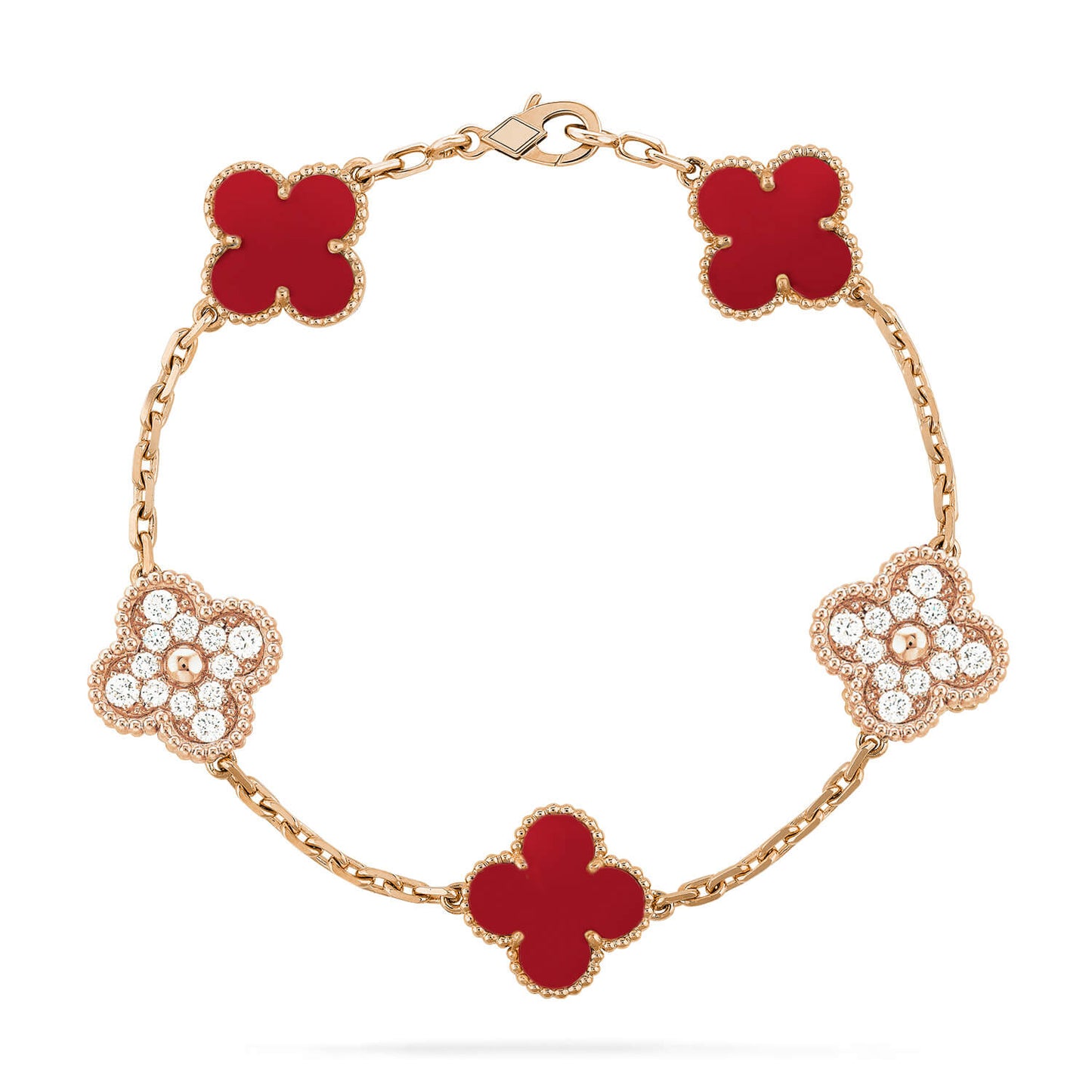 [Pearl Jewelrys]CLOVER 5 MOTIFS CARNELIAN DIAMOND BRACELET