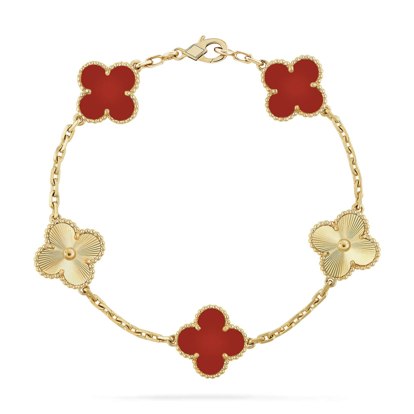 [Pearl Jewelrys]CLOVER  5 MOTIFS CARNELIAN GOLD BRACELET