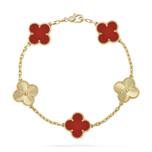[Pearl Jewelrys]CLOVER  5 MOTIFS CARNELIAN GOLD BRACELET