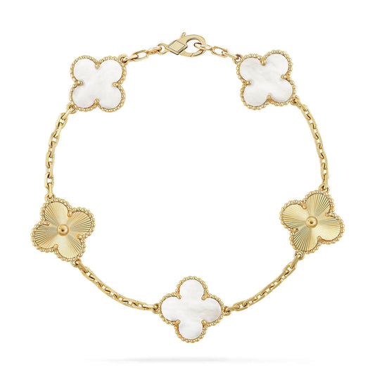 [Pearl Jewelrys]CLOVER 5 MOTIF WHITE MOP LASER BRACELET