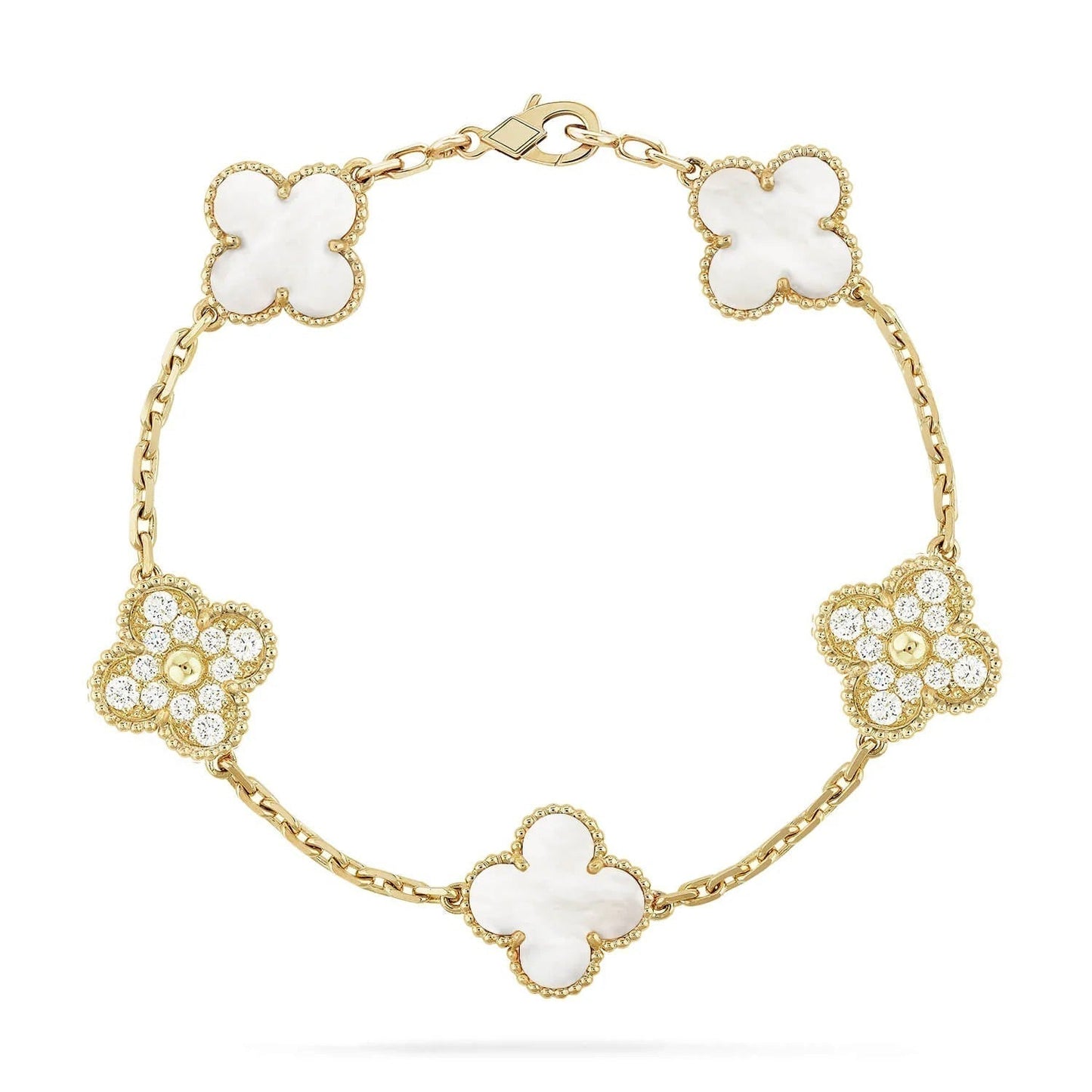 [Pearl Jewelrys]CLOVER BRACELET 5 MOTIF WHITE MOP DIAMOND