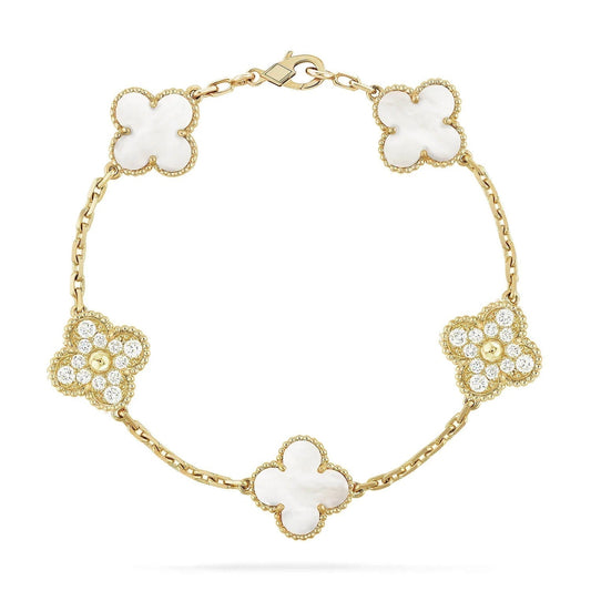 [Pearl Jewelrys]CLOVER BRACELET 5 MOTIF WHITE MOP DIAMOND
