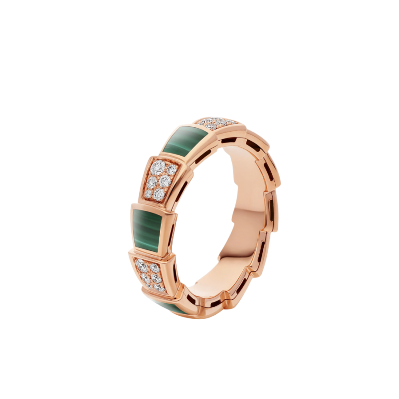 [Pearl Jewelrys]SERPENTI RING PINK GOLD MALACHITE DIAMOND PAVED 4MM