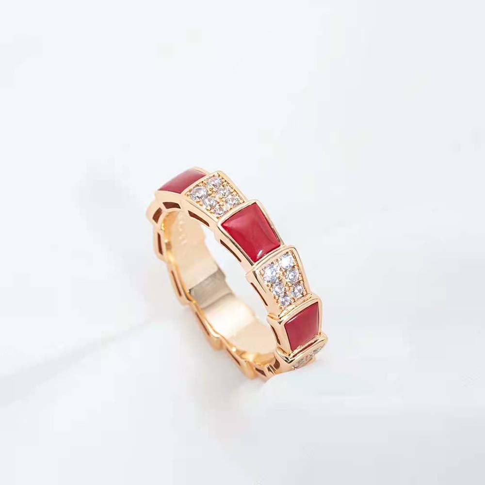 [Pearl Jewelrys]SERPENTI RING PINK GOLD CARNELIAN DIAMOND PAVED 4MM